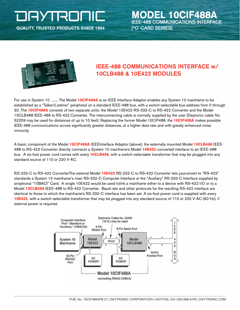 Page 1 de la notice Manuel utilisateur Daytronic 10CIF488A