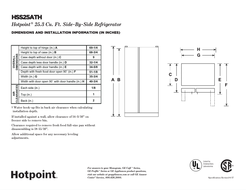 Page 1 de la notice Fiche technique Hotpoint HSS25ATHBB