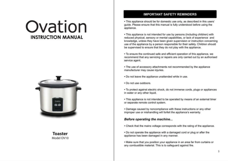 Page 1 de la notice Manuel utilisateur Ovation OV10