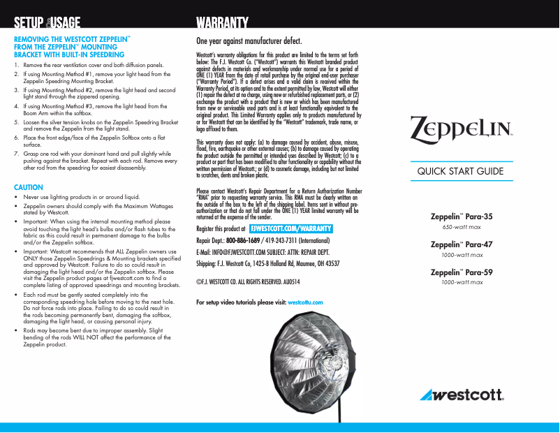 Image de la première page du manuel de l'appareil Zeppelin