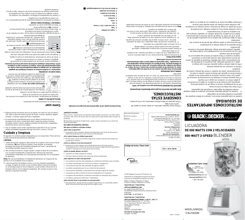 Imagen de la primera página del manual del dispositivo BLP2600W