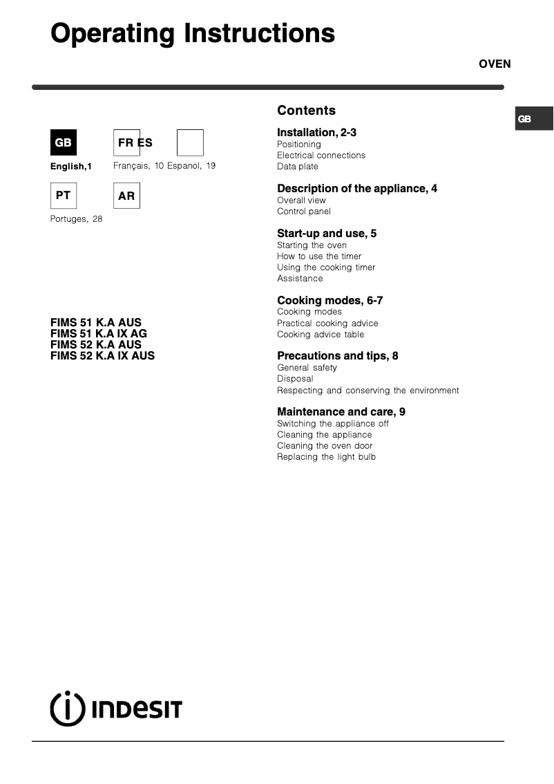 Page n°1 - Manuel utilisateur Indesit FIMS 51 K.A (WH) AUS