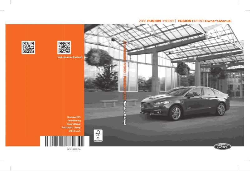 Image de la première page du manuel de l'appareil Fusion Energi (2016)