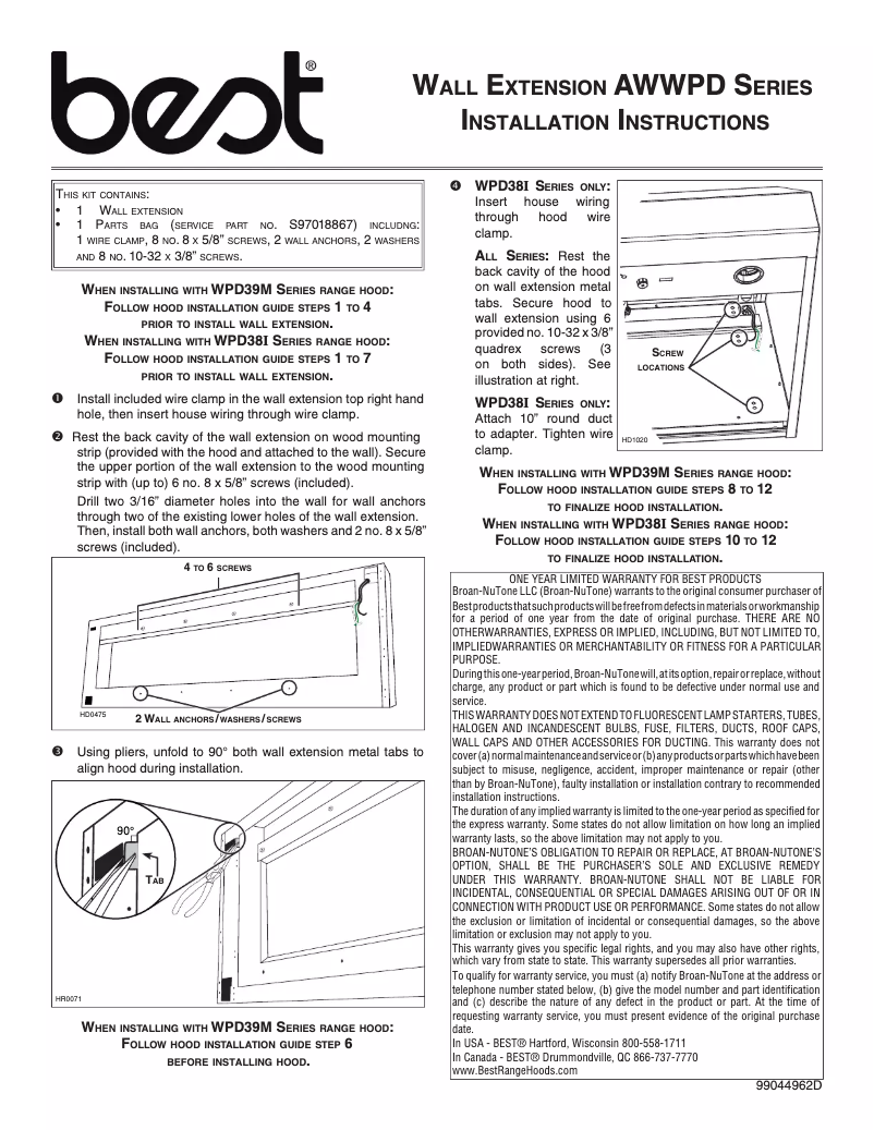 Page n°1 - Manuel utilisateur Best AWWPD342SB