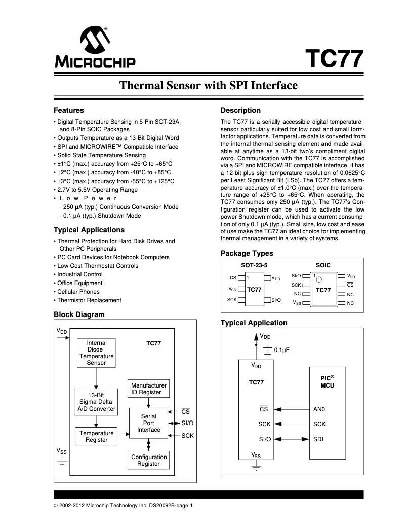 Page 1 de la notice Fiche technique Microchip TC77