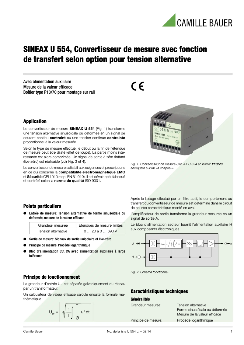 Page n°1 - Fiche technique Camille Bauer SINEAX U554
