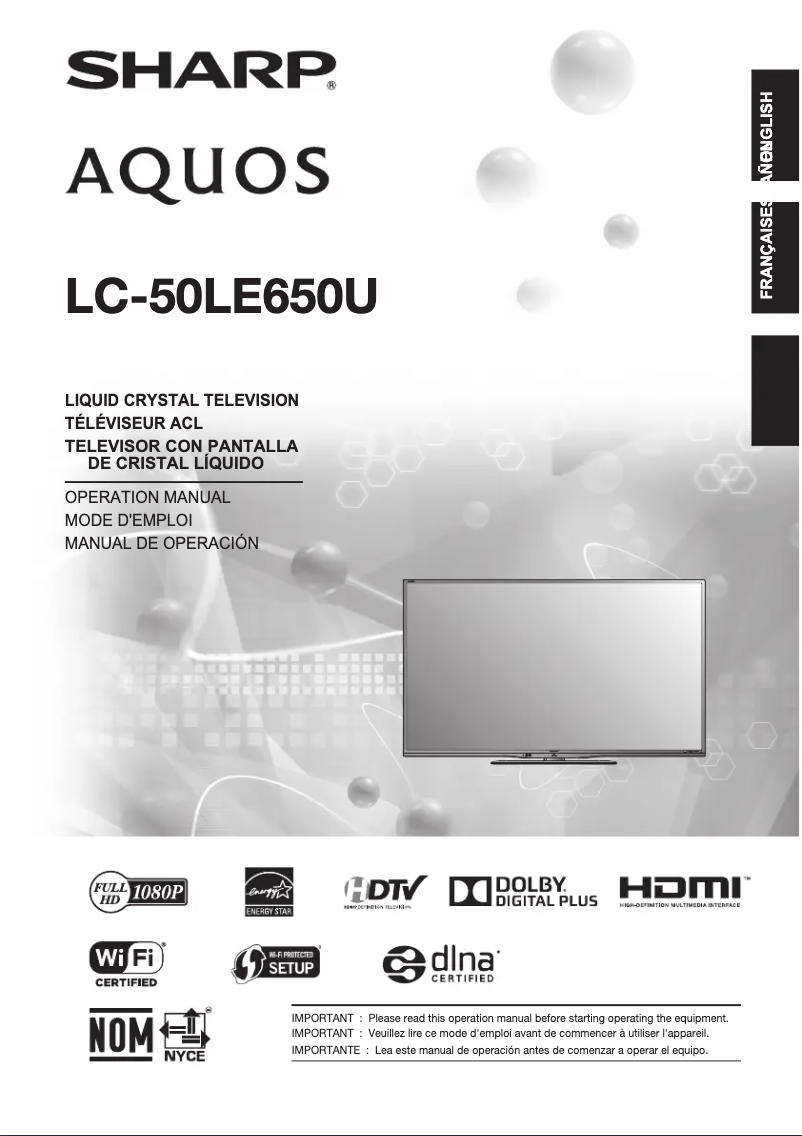 Page 1 de la notice Manuel utilisateur Sharp Aquos LC-50LE650U