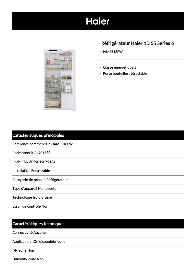 Page n°1 - Fiche technique Haier HATL 174 DE