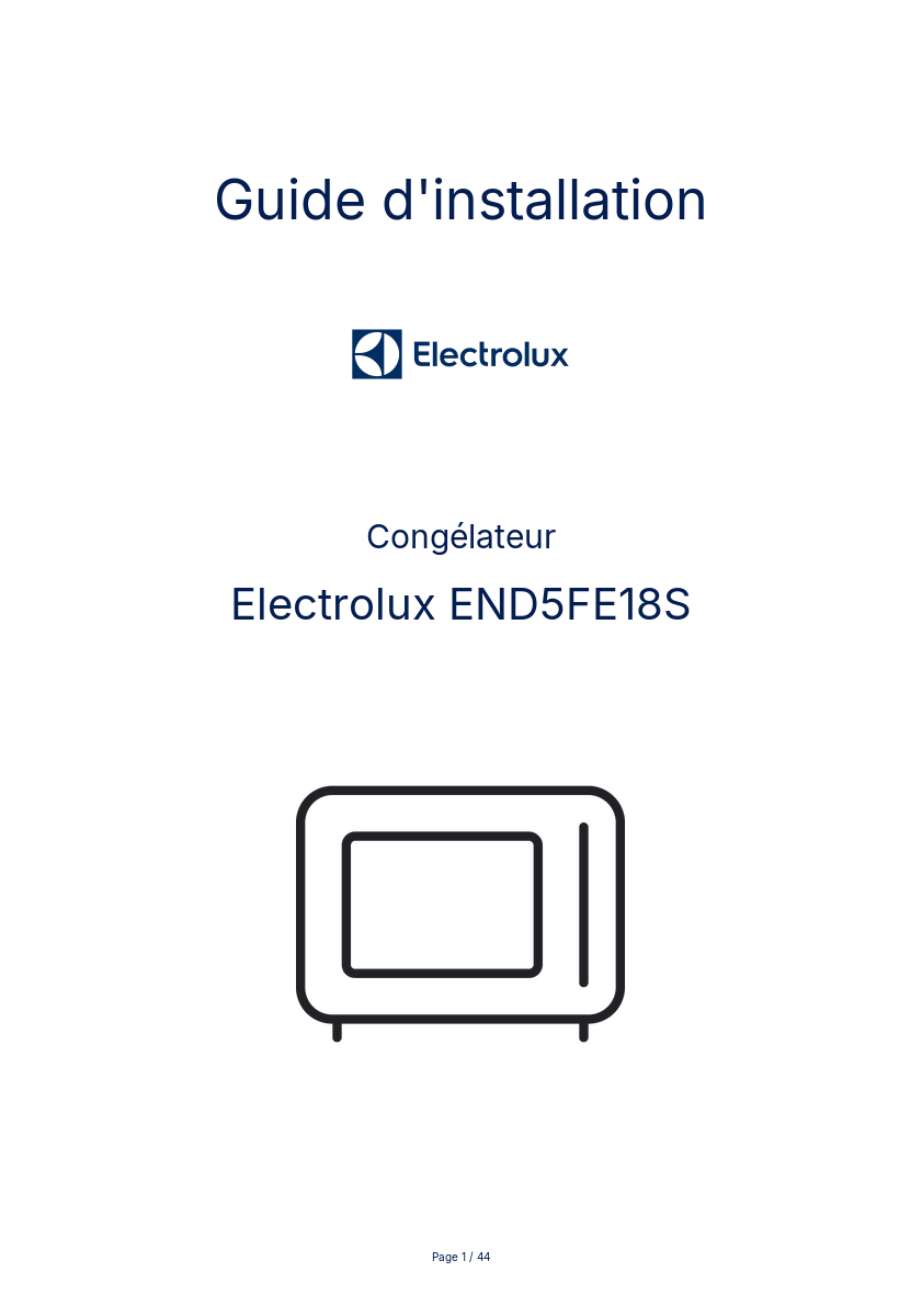 Page n°1 - Guide d'installation Electrolux END5FE18S