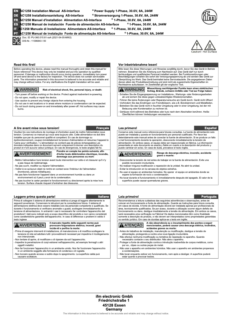 Image de la première page du manuel de l'appareil AC1258