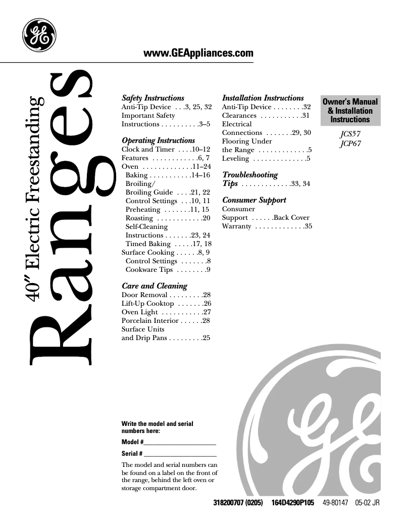 Imagen de la primera página del manual del dispositivo JCP67YWW