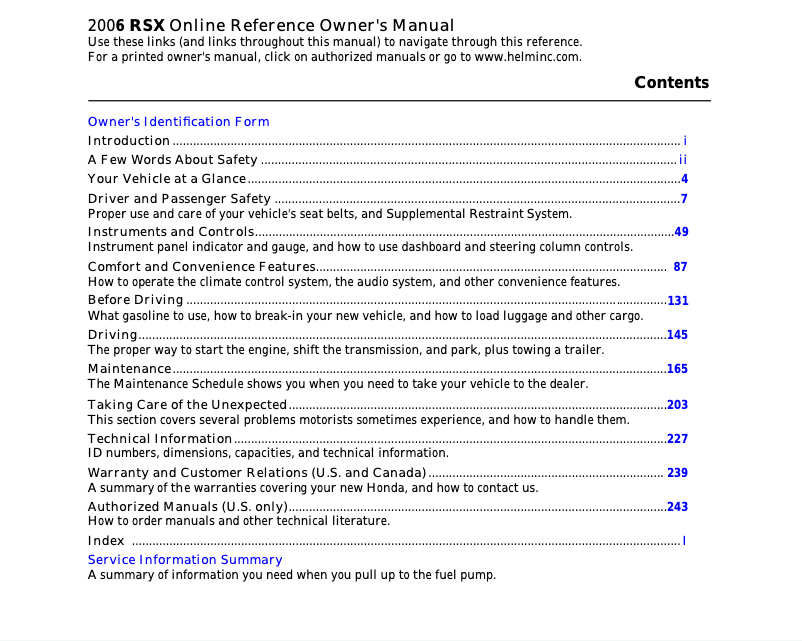 Page 1 de la notice Manuel utilisateur Acura RSX (2006)