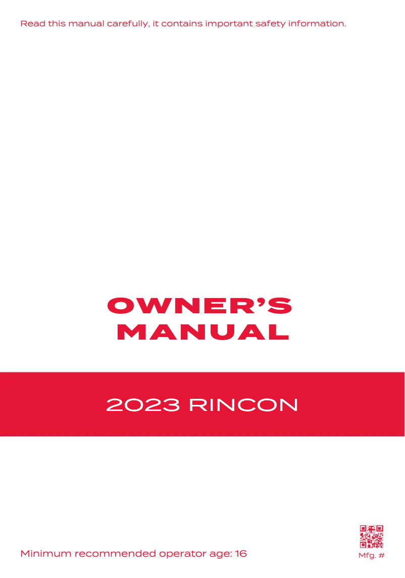 Page n°1 - Manuel utilisateur Honda Rincon Fourtrax (2023)
