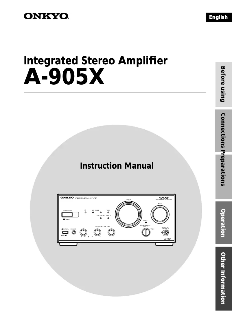 Page n°1 - Manuel utilisateur Onkyo A-905X