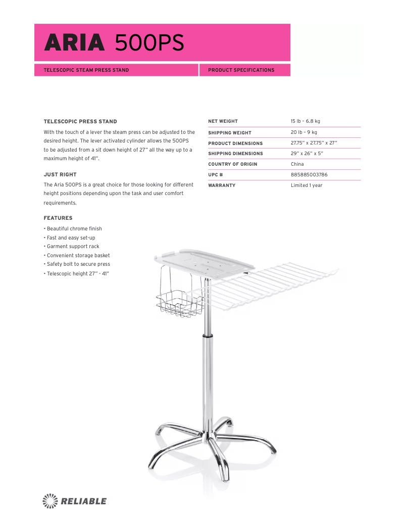 Page n°1 - Fiche technique Reliable 500PS