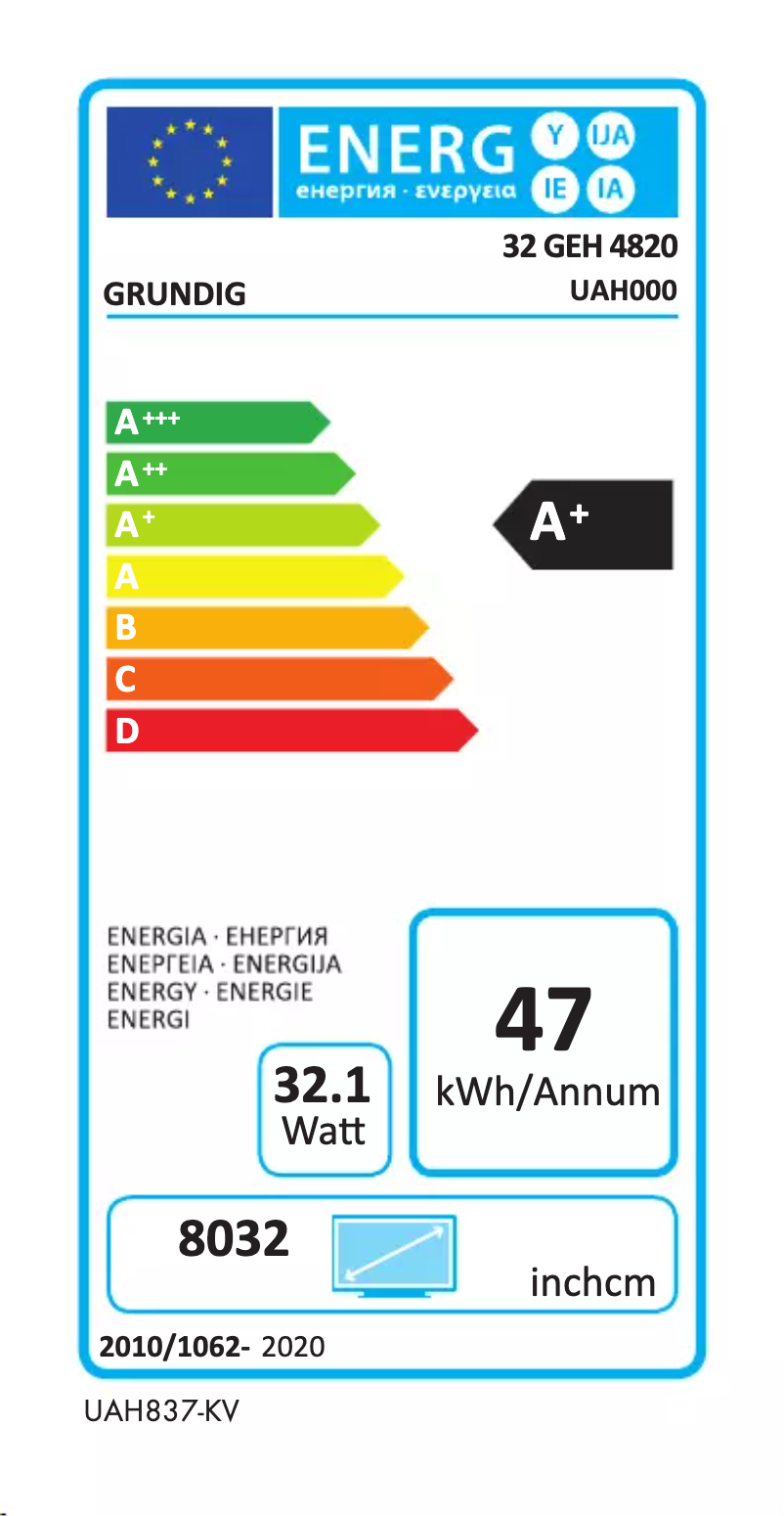 Page 1 de la notice Label énergétique Grundig 32 GEH 4820