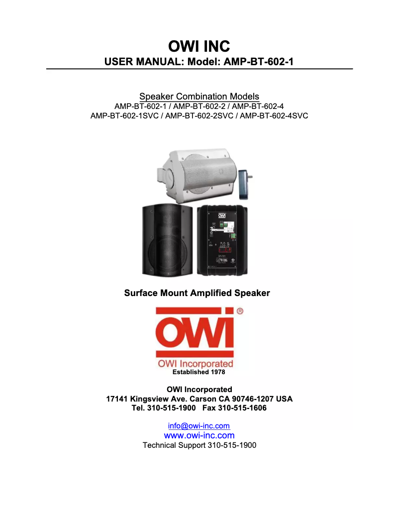Page n°1 - Manuel utilisateur OWI AMP-BT-602-1