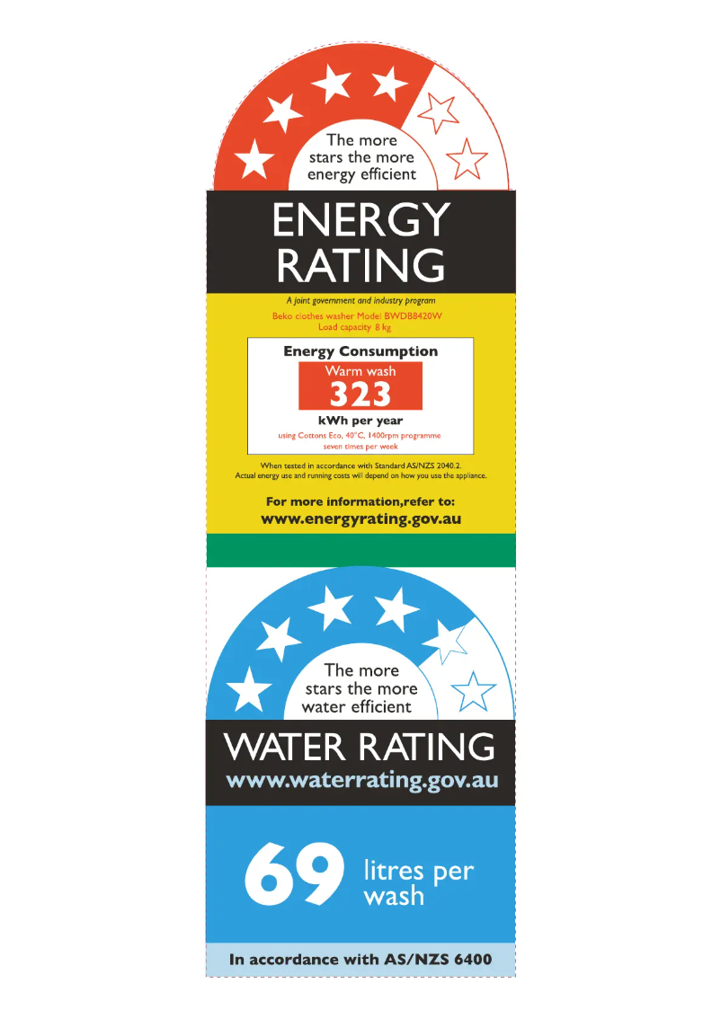 Page 1 de la notice Label énergétique Beko BWDB8420W