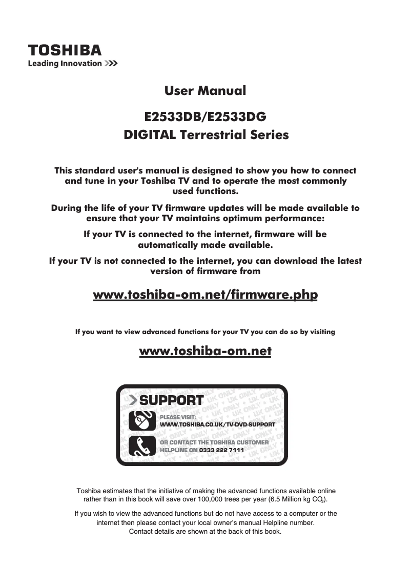 Page 1 de la notice Manuel utilisateur Toshiba 32E2533DB