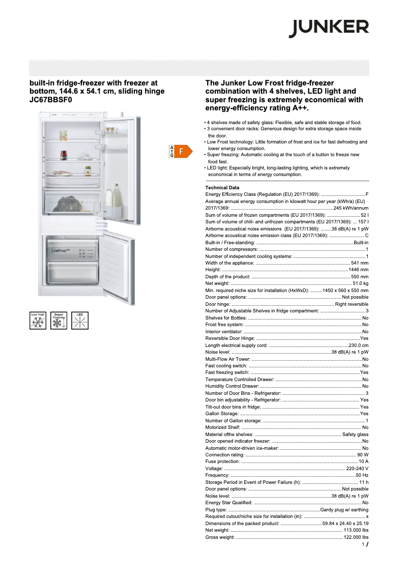 Page n°1 - Fiche technique Junker JC67BBSF0