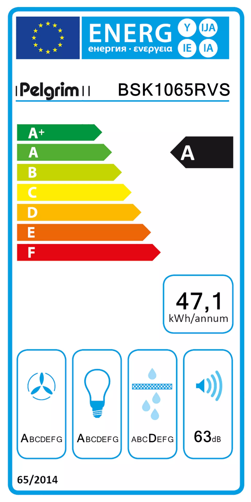Page 1 de la notice Label énergétique Pelgrim BSK1065RVS