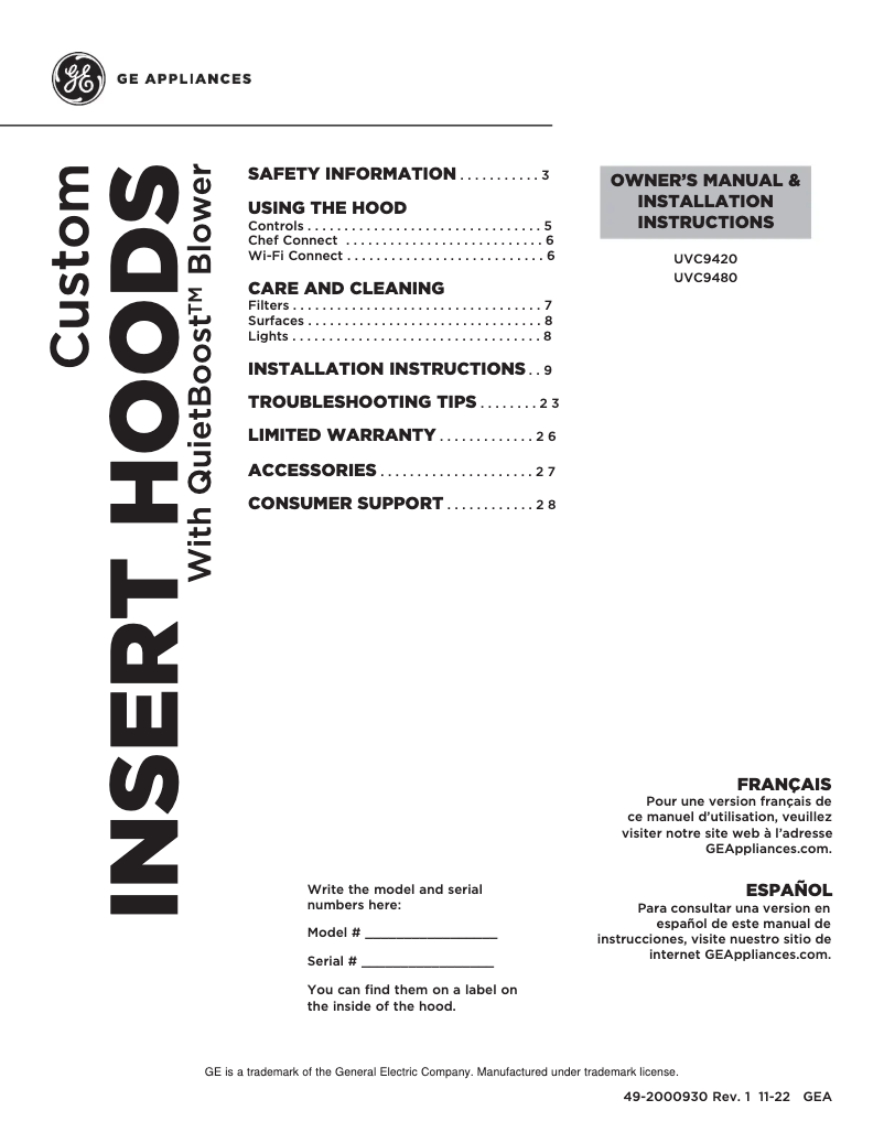 Page 1 de la notice Guide d'installation GE UVC9480SLSS