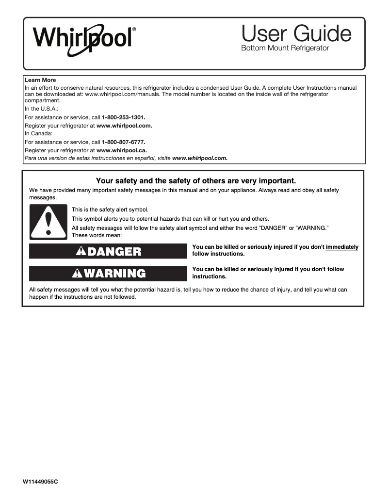Page 1 de la notice Instructions / montage Whirlpool WRB533CZJB