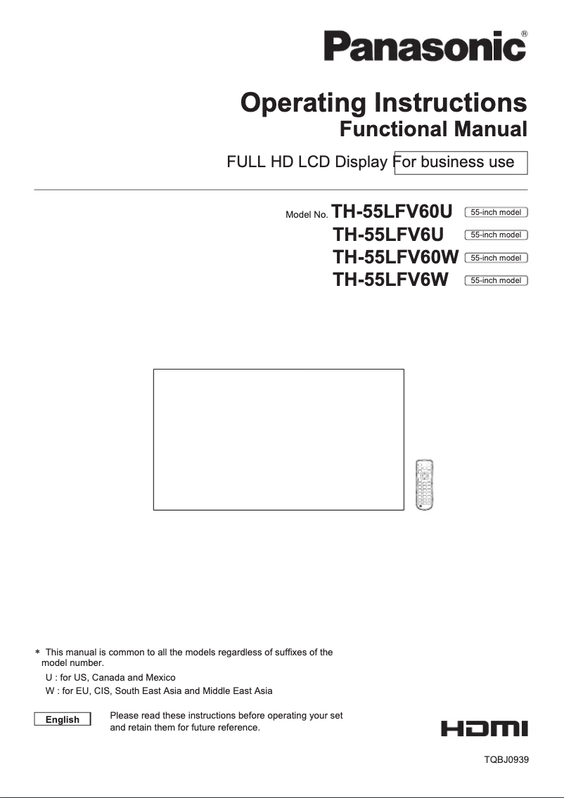Page 1 de la notice Manuel utilisateur Panasonic TH-55LFV6U