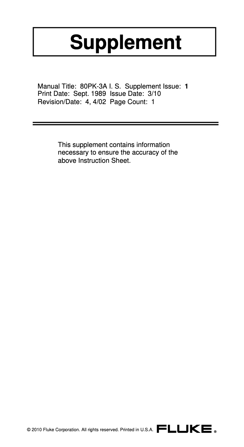 Page 1 de la notice Mode d'emploi Fluke 80PK-3A