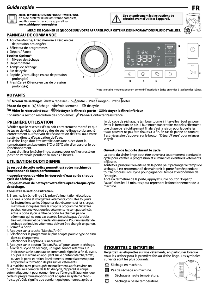 Page n°1 - Mode d'emploi Whirlpool FFT M11 82WS FR