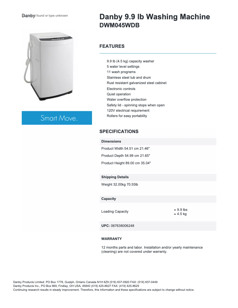 Página 1 del manual Ficha técnica Danby DWM045DB