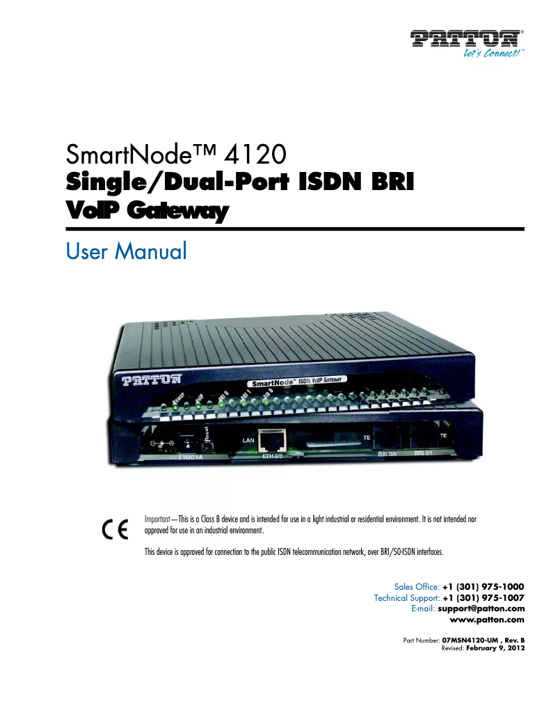 Page n°1 - Manuel utilisateur Patton SmartNode 4120