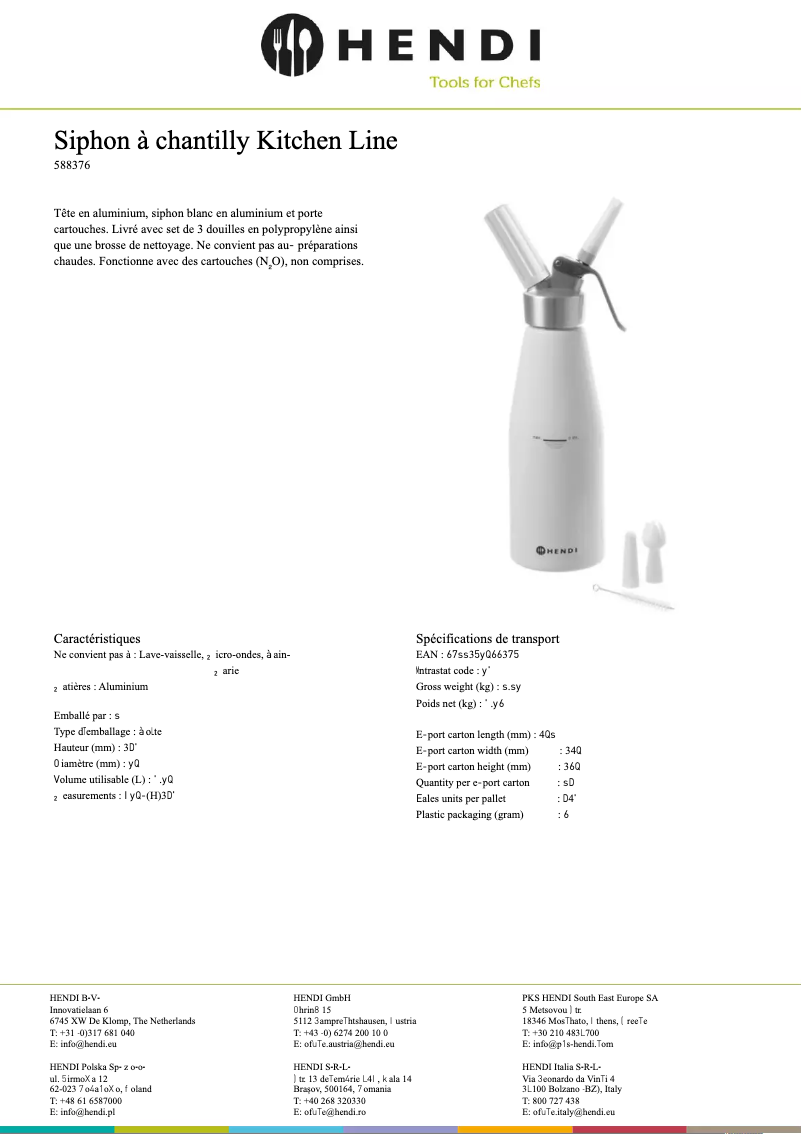 Page 1 de la notice Fiche technique Hendi Kitchen Line 588369