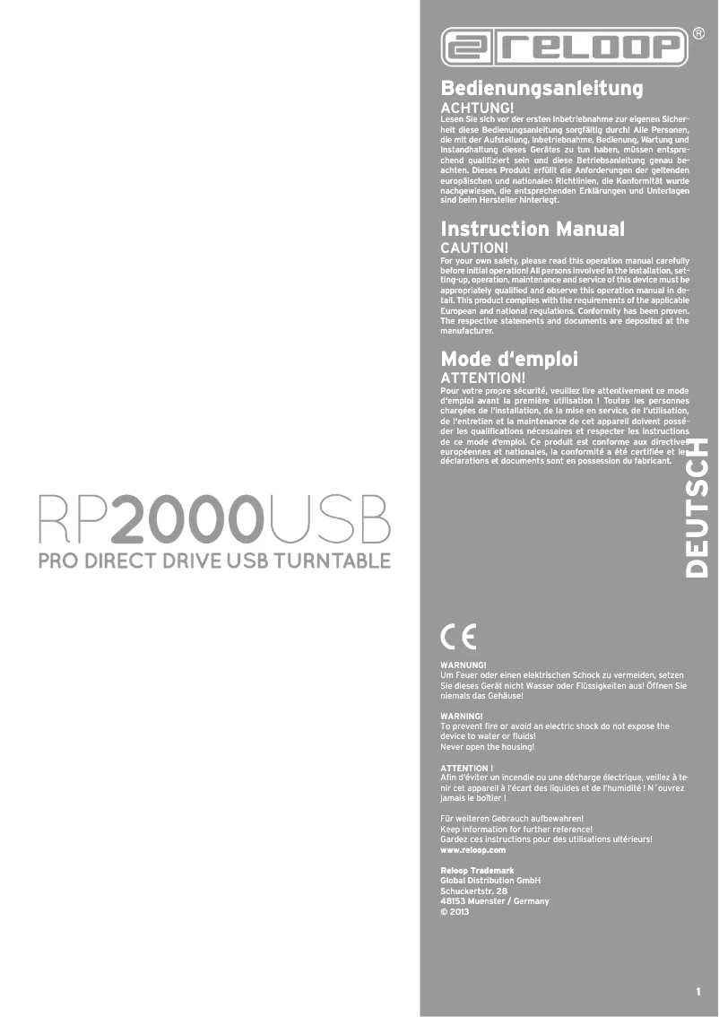 Page 1 of the manual User Manual Reloop RP-2000 USB
