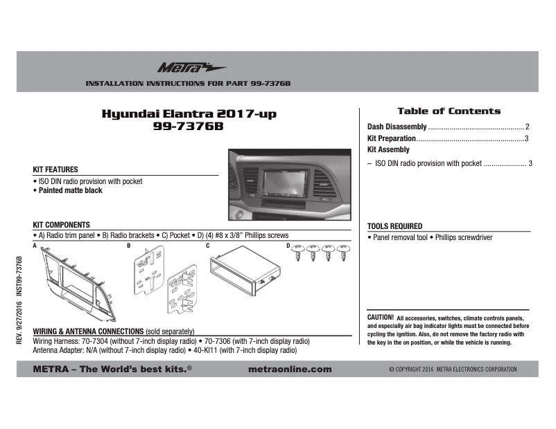 Page n°1 - Manuel utilisateur Metra 99-7376B