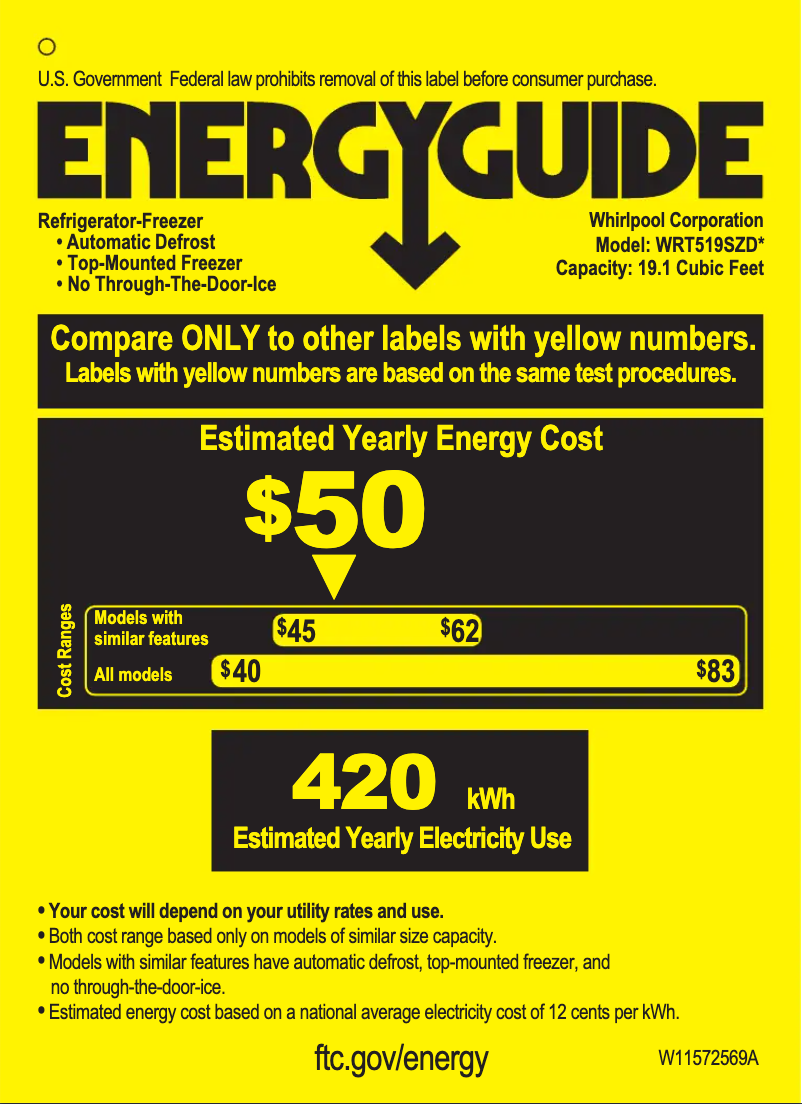 Page 1 de la notice Label énergétique Whirlpool WRT519SZDM
