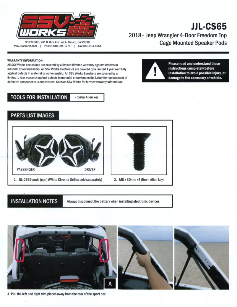 Page 1 de la notice Manuel utilisateur SSV Works JJL-CS65K