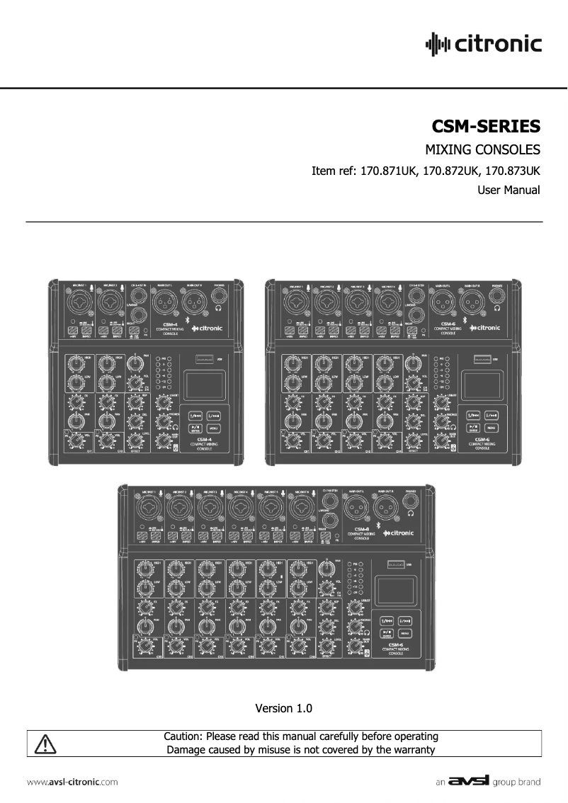 Page n°1 - Manuel utilisateur Citronic CSM-8