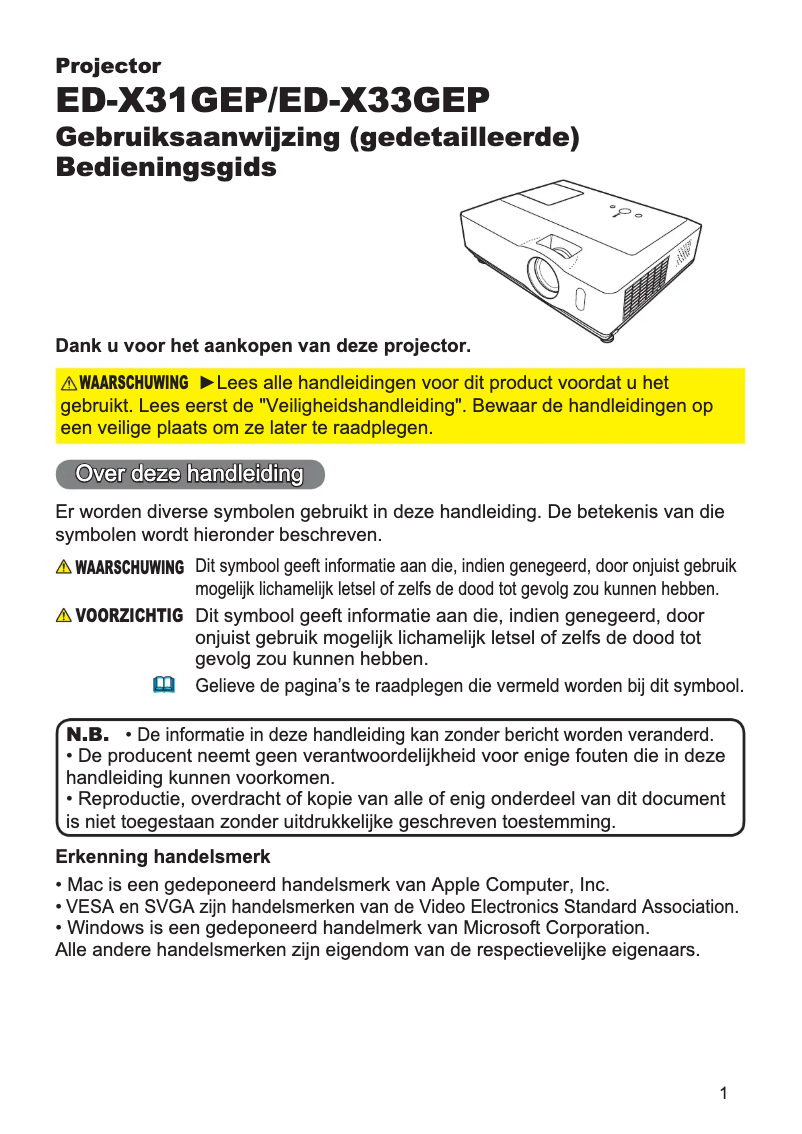 Page 1 de la notice Manuel utilisateur Hitachi ED-X31GEP