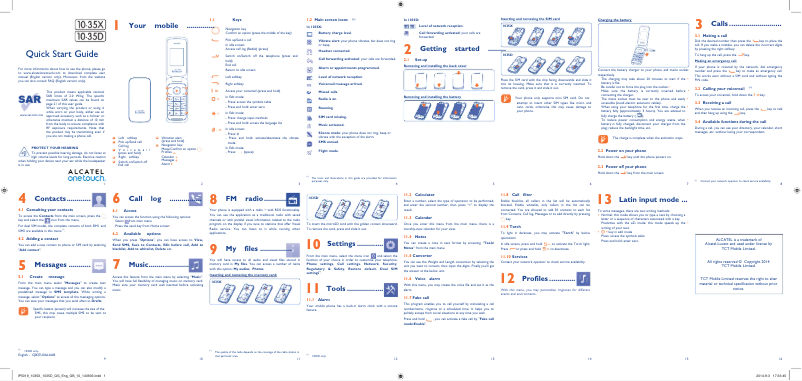 Page n°1 - Guide de démarrage rapide Alcatel One Touch 1035X