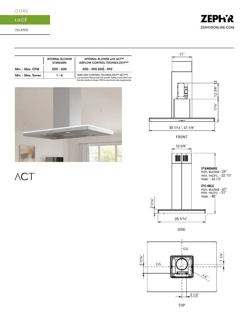 Página 1 del manual Ficha técnica Zephyr ZLC-M90CS