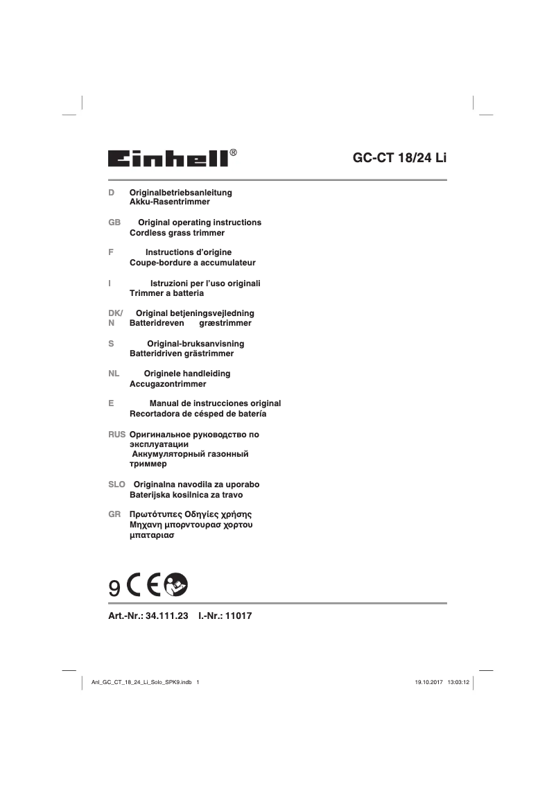 Page n°1 - Manuel utilisateur Einhell GC-CT 18/24 Li-Solo