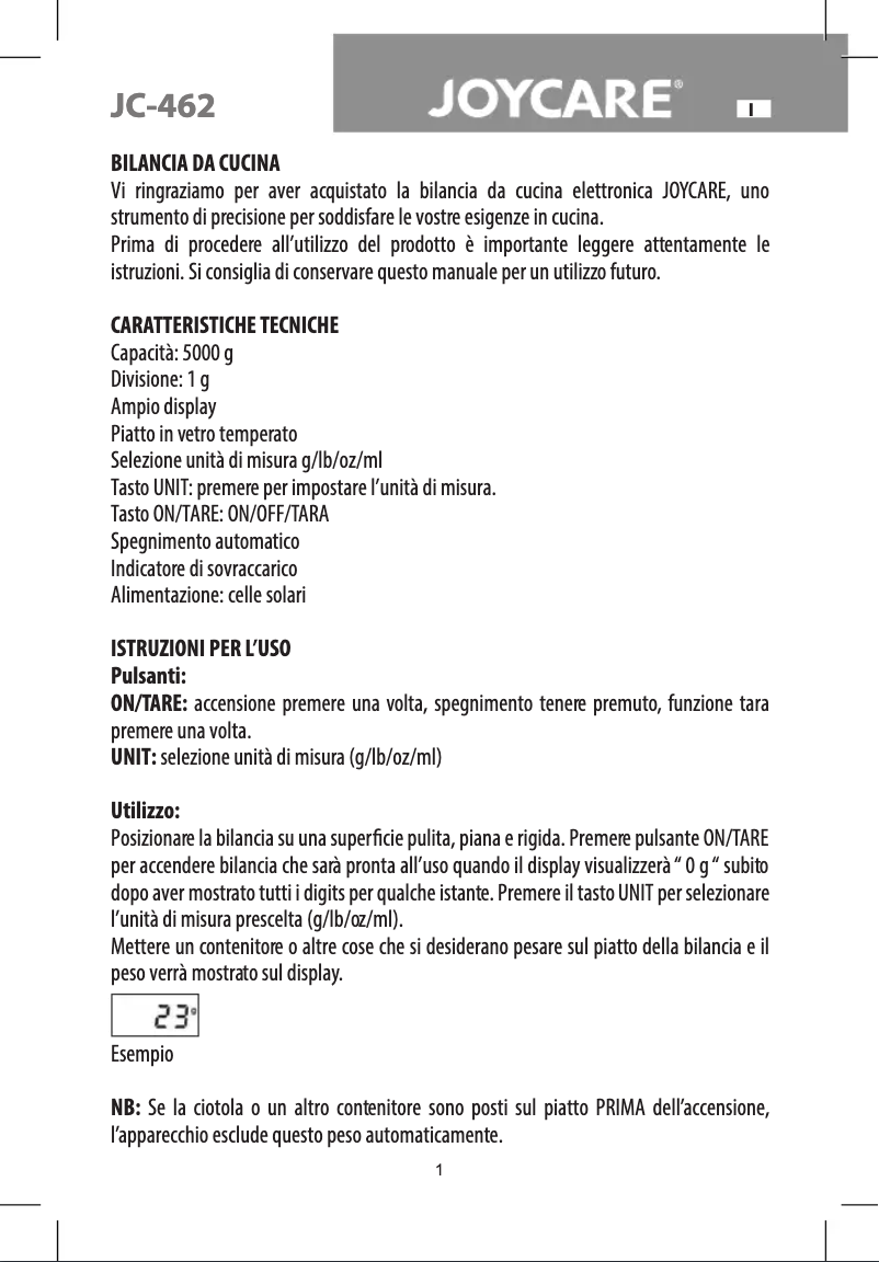 Page 1 de la notice Manuel utilisateur Joycare JC-462