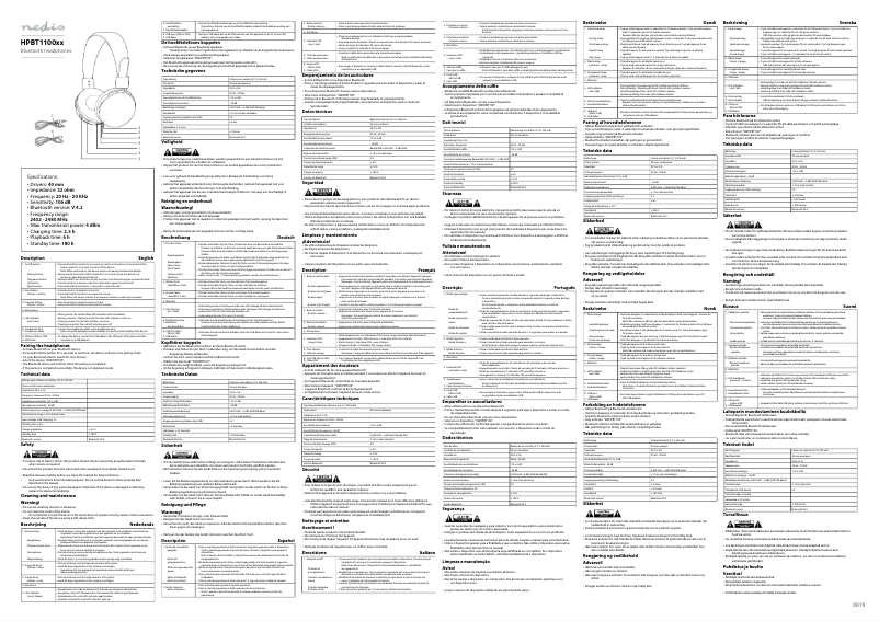 Page 1 de la notice Manuel utilisateur Nedis HPBT1100WT