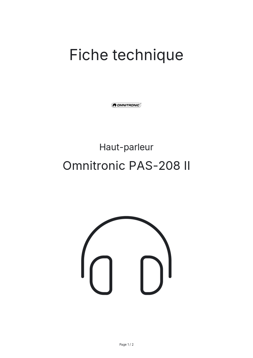Page n°1 - Fiche technique Omnitronic PAS-208 II