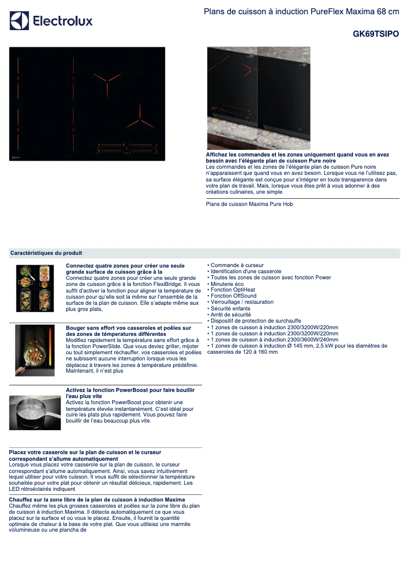 Page 1 de la notice Fiche technique Electrolux GK69TSIPO