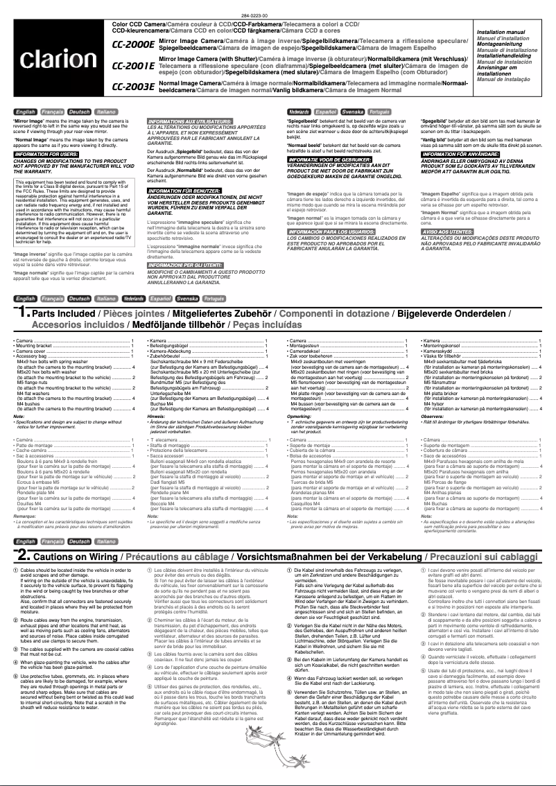 Page n°1 - Manuel utilisateur Clarion CC-2003E