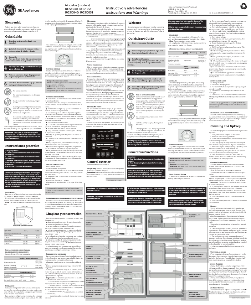 Page 1 de la notice Manuel utilisateur GE RGS1540BGRX0
