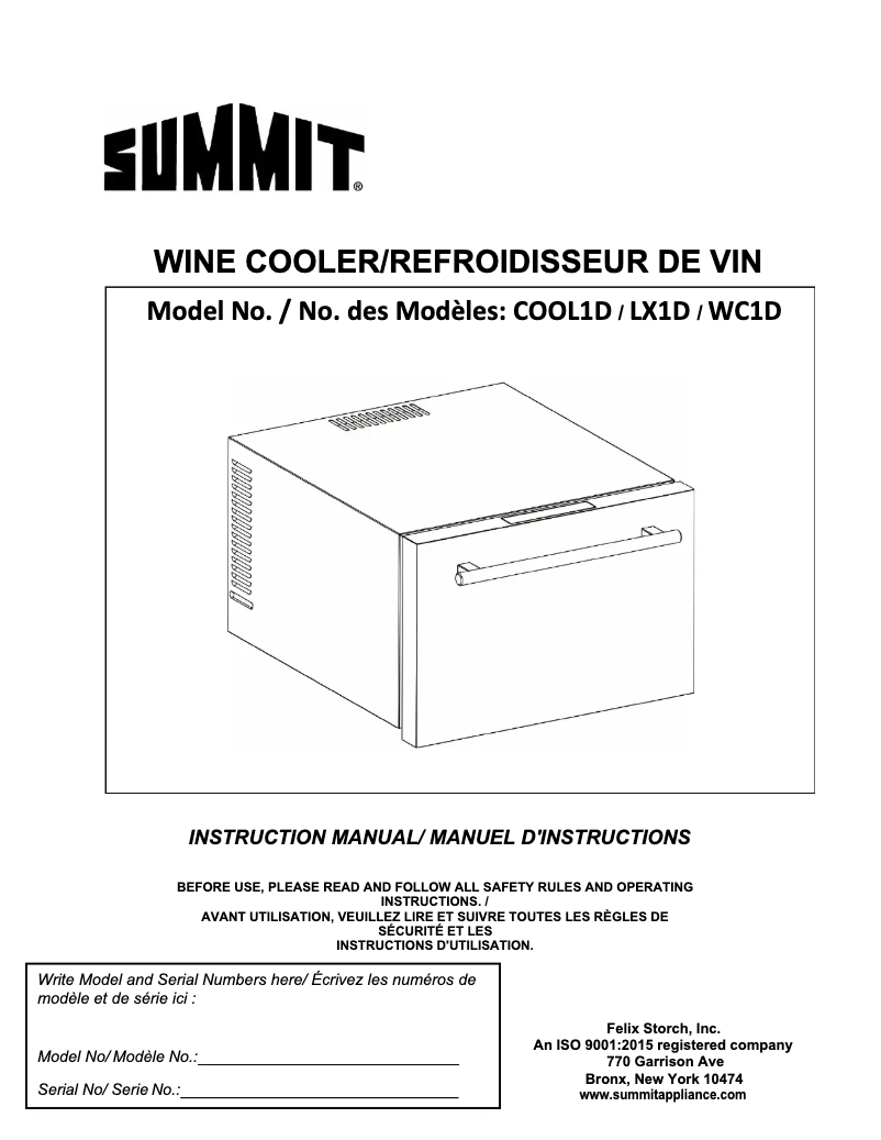 Page n°1 - Manuel utilisateur Summit COOL1D