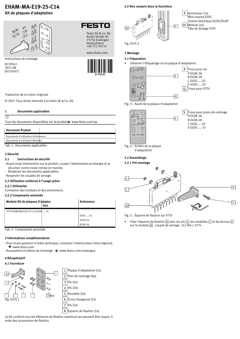 Page 1 de la notice Manuel utilisateur Festo EHAM-MA-E19-25-C14